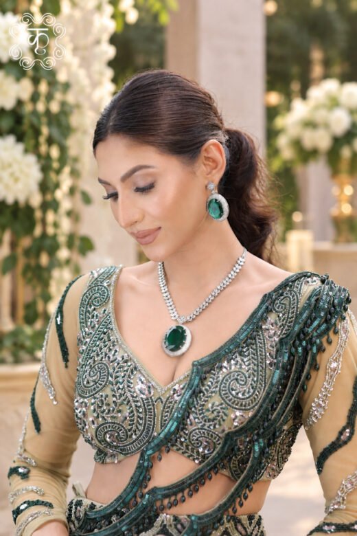 Dark green festive lehenga choli with sequined embroidery and dupatta